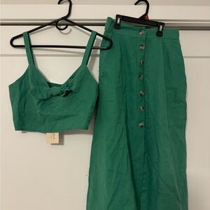Green Button-Down Skirt